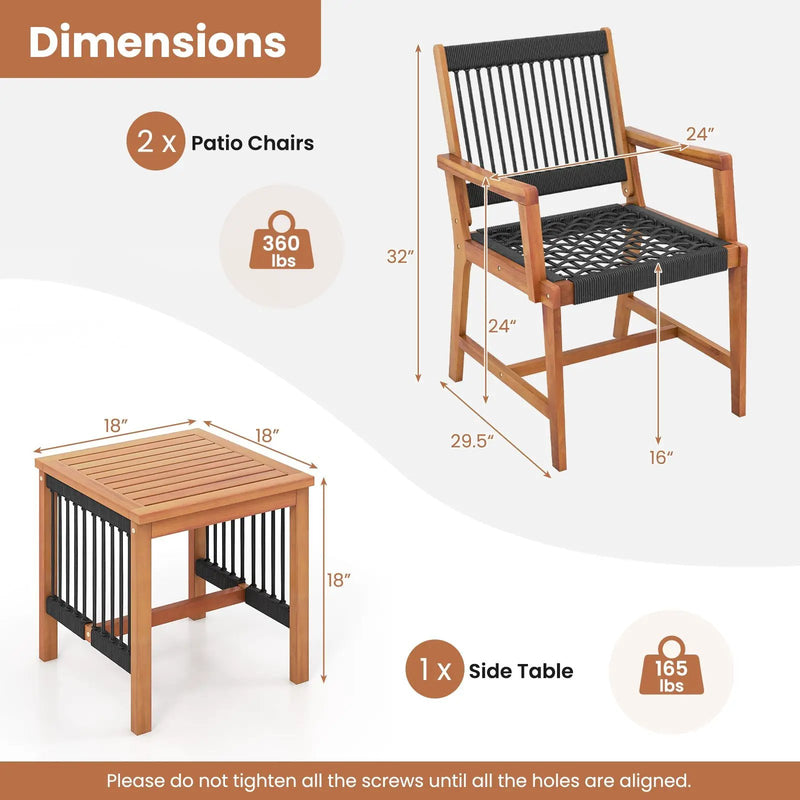 3 Pieces Acacia Wood Patio Furniture Set with Armchairs Coffee Table by DirectDeals