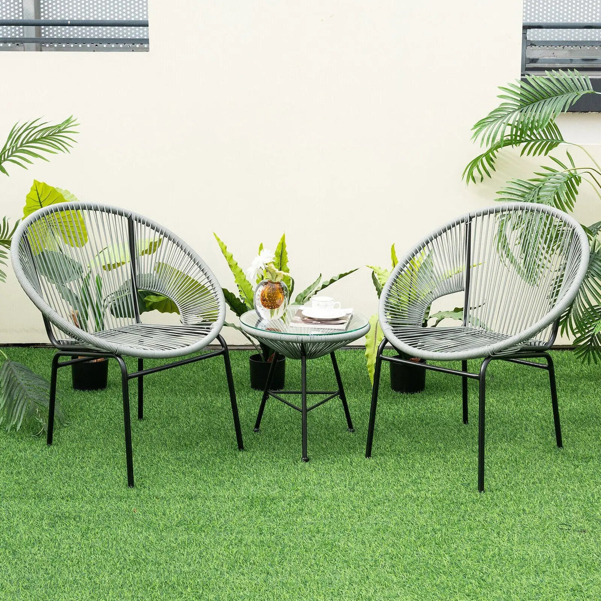 3PCS Patio Acapulco Furniture Bistro Set with GlassTable-Black by DirectDeals