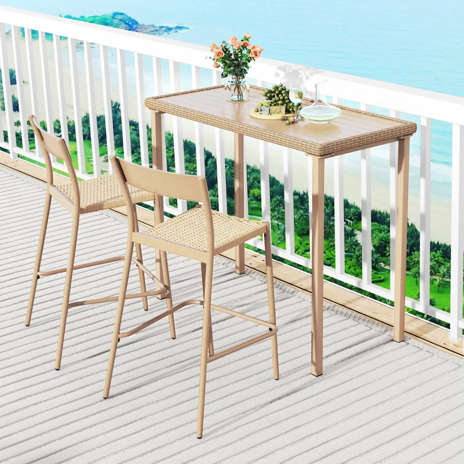 3 Pieces Patio Bar Table Set with Height Table and 2 Armless Chairs by DirectDeals