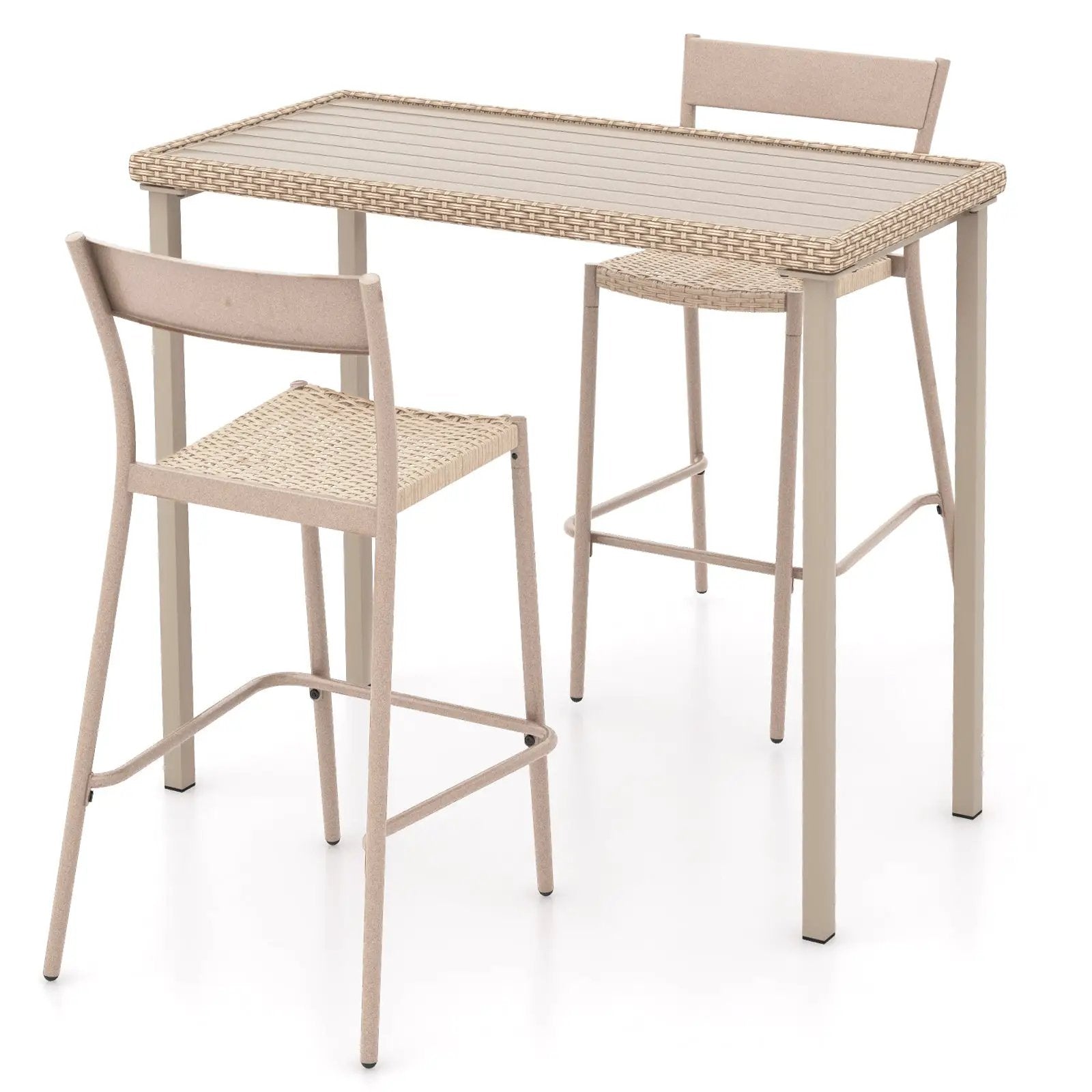 3 Pieces Patio Bar Table Set with Height Table and 2 Armless Chairs by DirectDeals