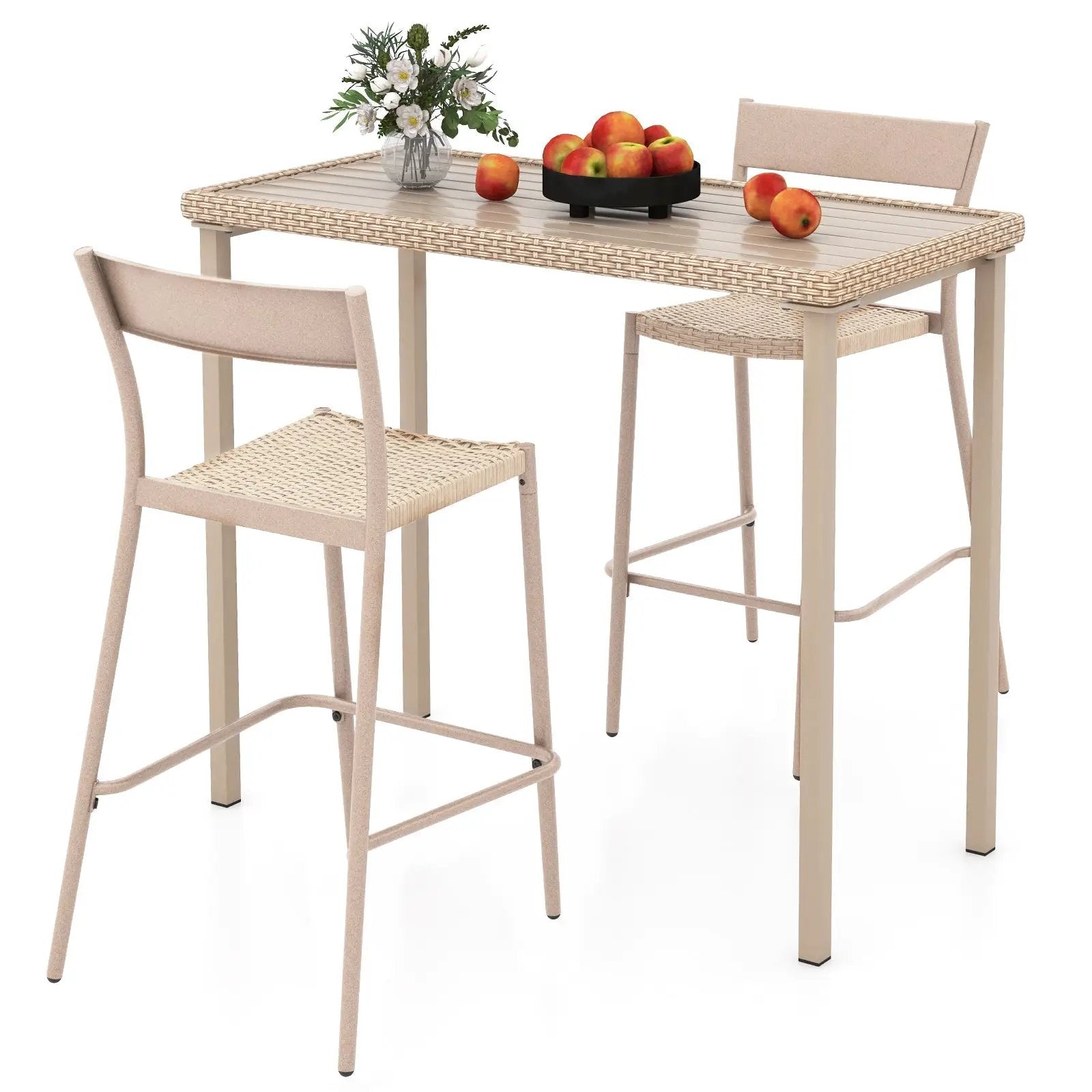 3 Pieces Patio Bar Table Set with Height Table and 2 Armless Chairs by DirectDeals