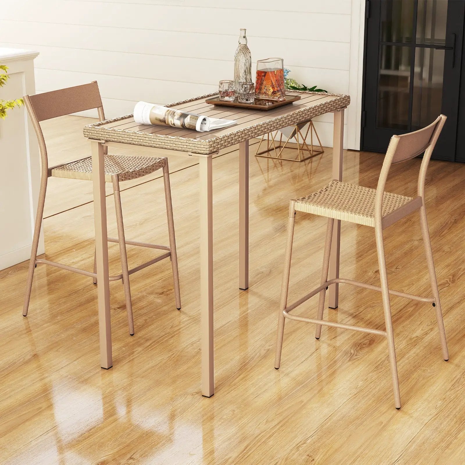 3 Pieces Patio Bar Table Set with Height Table and 2 Armless Chairs by DirectDeals