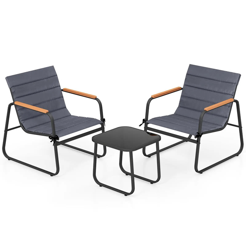 3 Pieces Patio Bistro Set Outdoor Fabric Conversation Set-Gray by DirectDeals