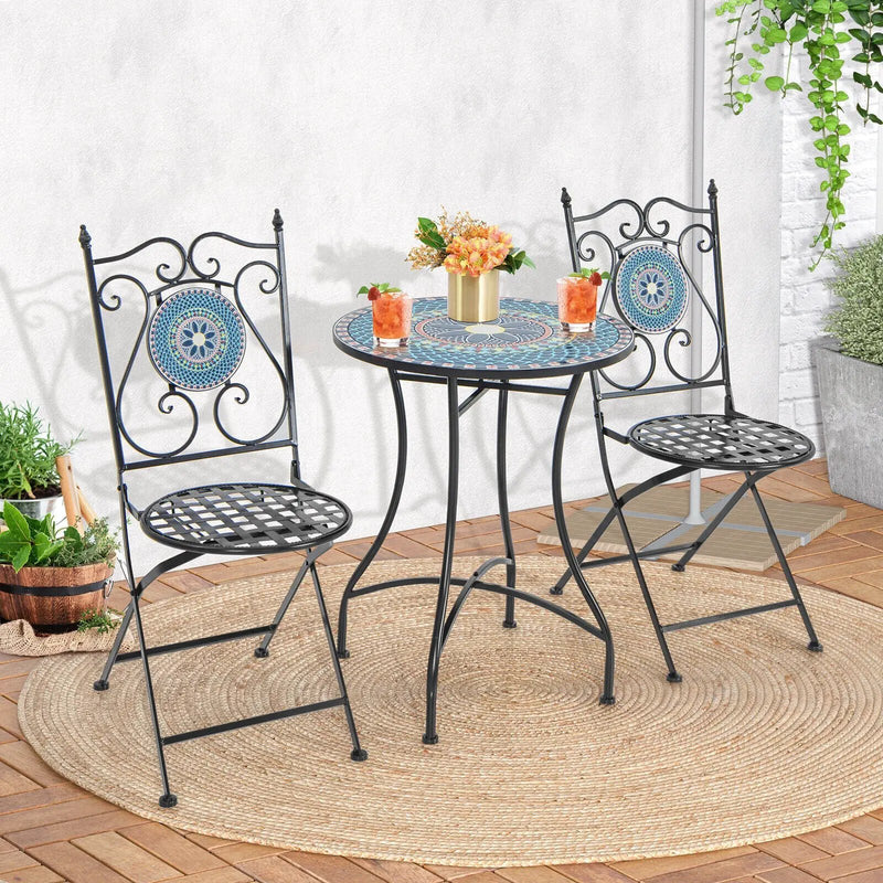 3 Piece Patio Bistro Set with Mosaic Pattern by DirectDeals