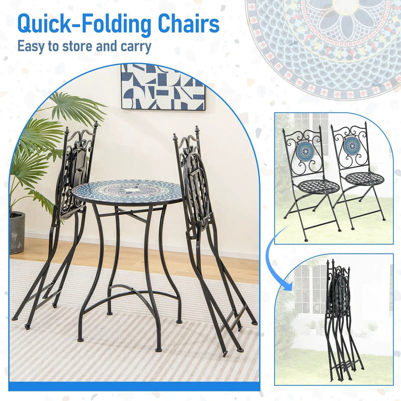 3 Piece Patio Bistro Set with Mosaic Pattern by DirectDeals