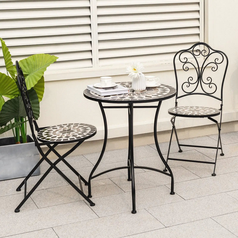 3 Piece Patio Bistro Set with Round Table and 2 Folding Chairs by DirectDeals