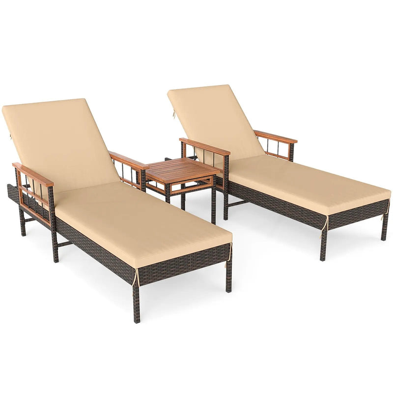 3 Pieces Patio Chaise Lounge Set for Poolside Backyard Porch by DirectDeals