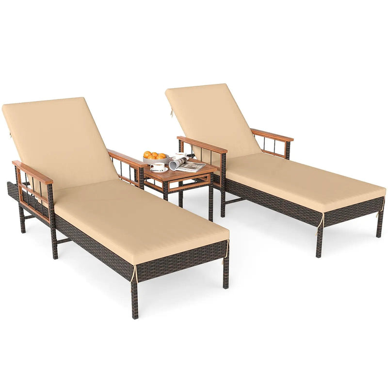 3 Pieces Patio Chaise Lounge Set for Poolside Backyard Porch by DirectDeals