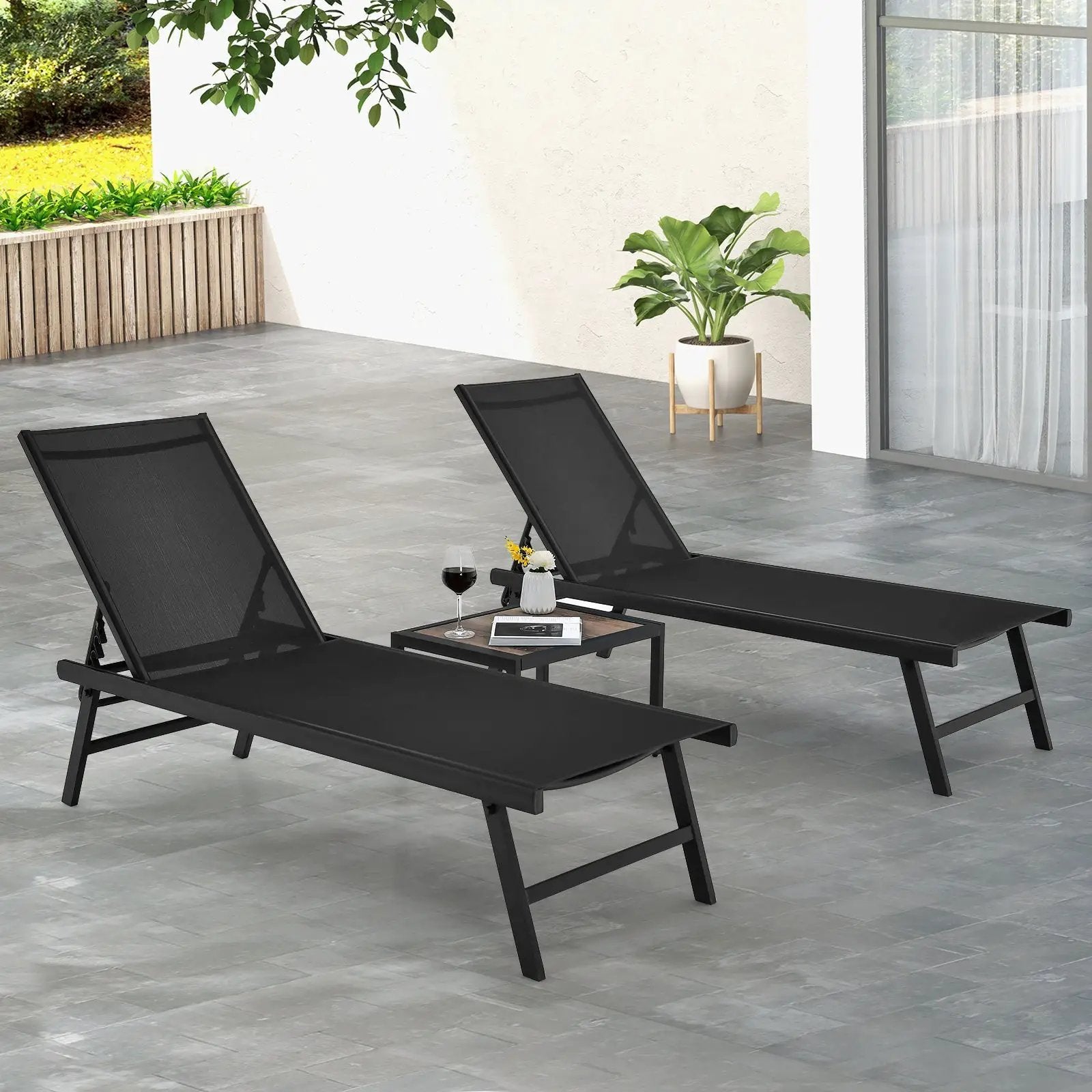 3 Pieces Patio Chaise Lounge Chair and Table Set for Poolside Yard by DirectDeals