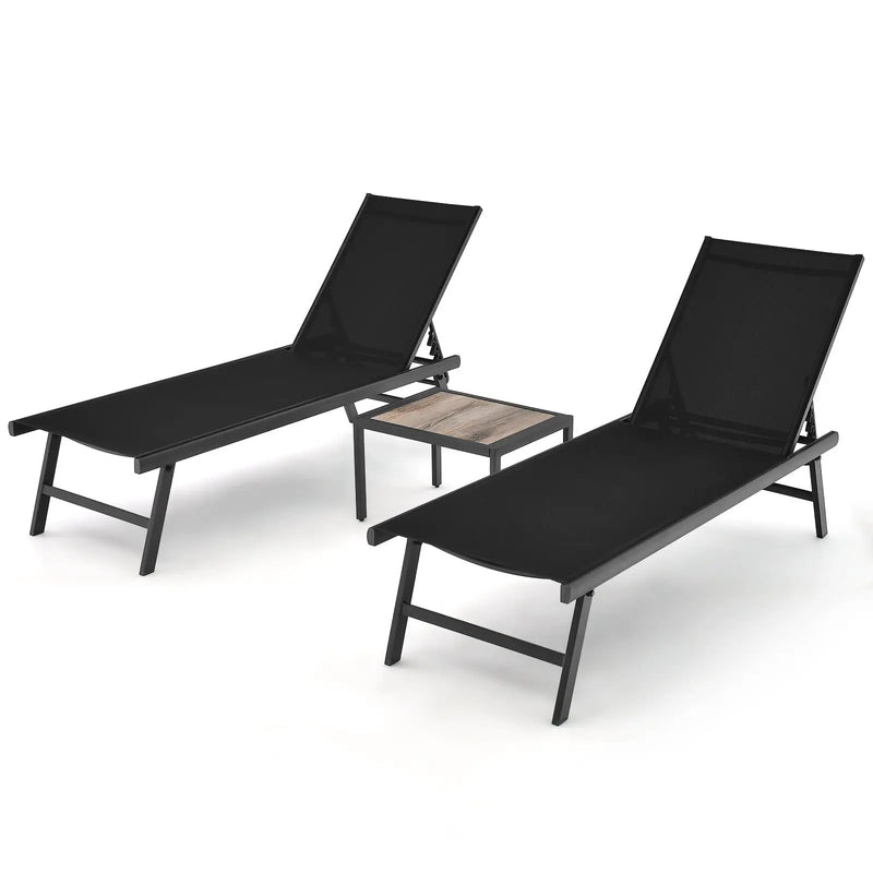 3 Pieces Patio Chaise Lounge Chair and Table Set for Poolside Yard by DirectDeals