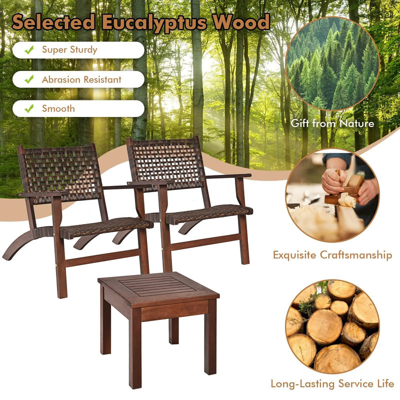 3 Pieces Outdoor Wooden Patio Rattan Furniture Set by DirectDeals