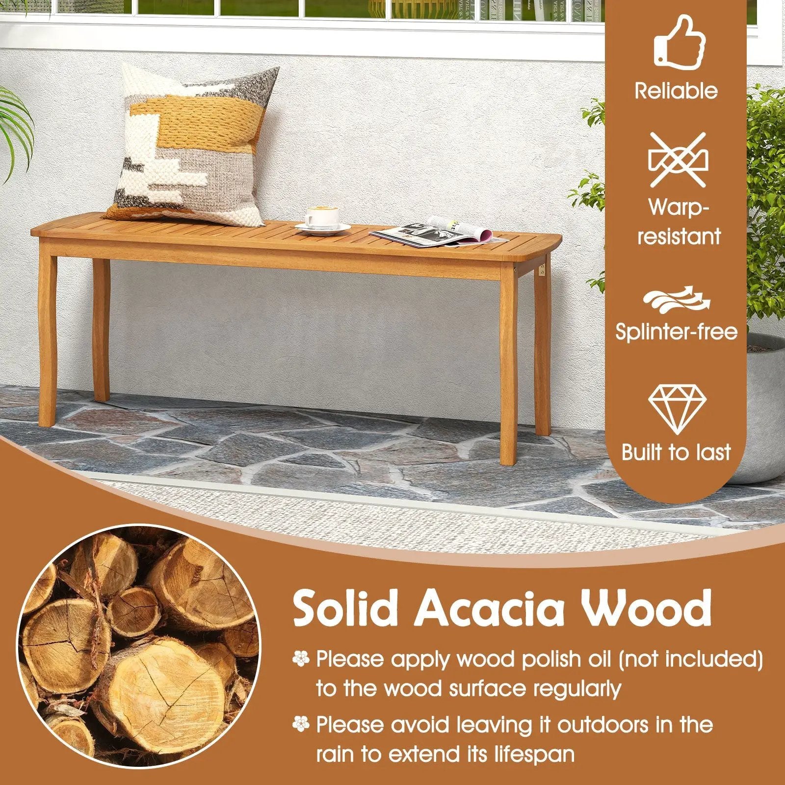 3 Pieces Patio Dining Set with Acacia Wood Outdoor Table and Benches by DirectDeals
