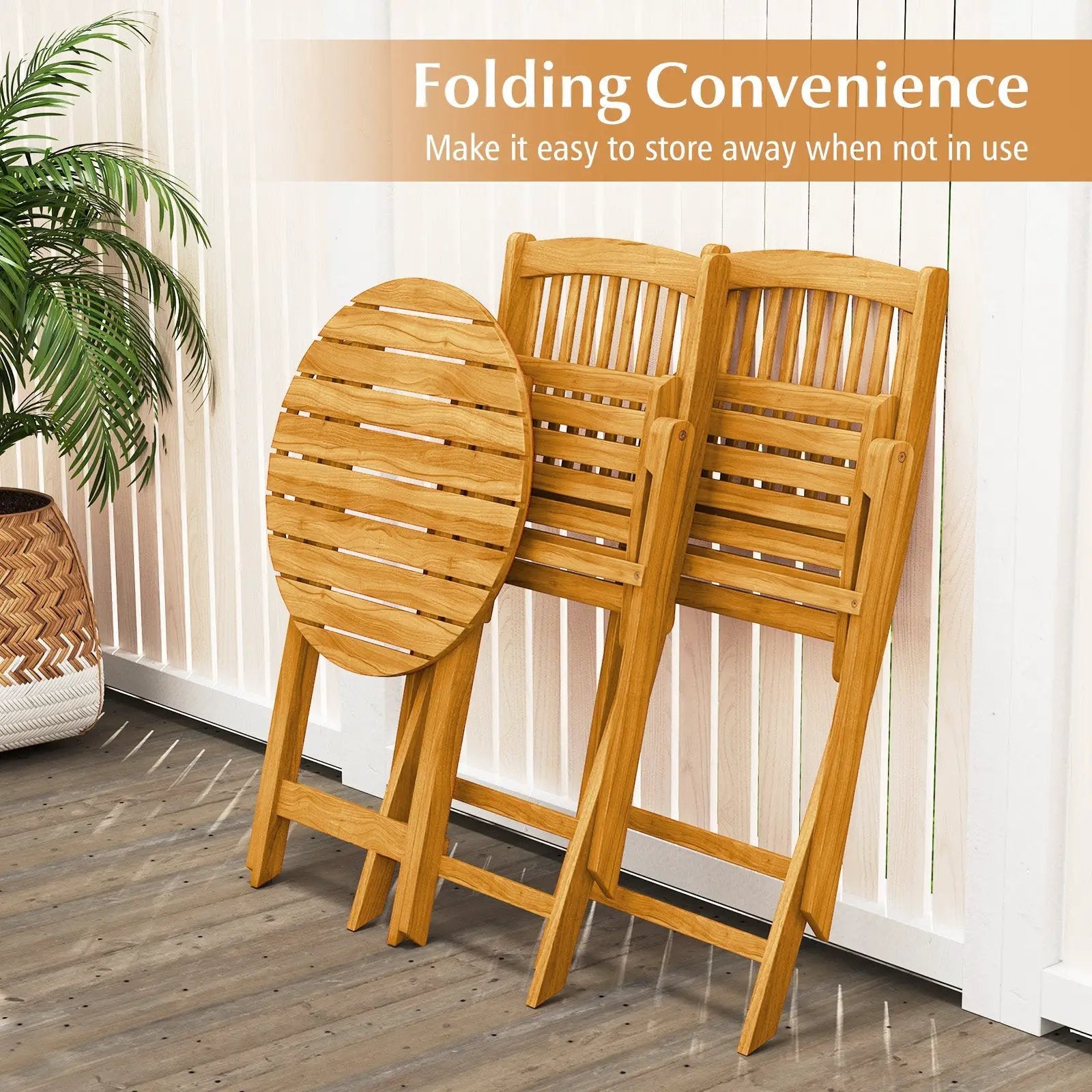 3 Pieces Acacia Wood Patio Folding Bistro Set with Soft Cushions by DirectDeals