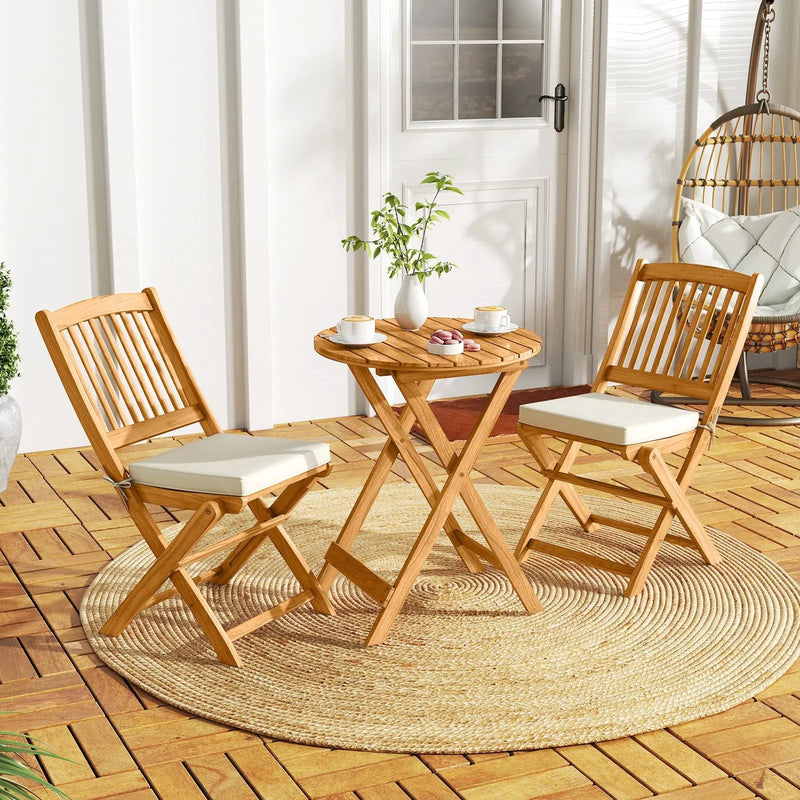 3 Pieces Acacia Wood Patio Folding Bistro Set with Soft Cushions by DirectDeals