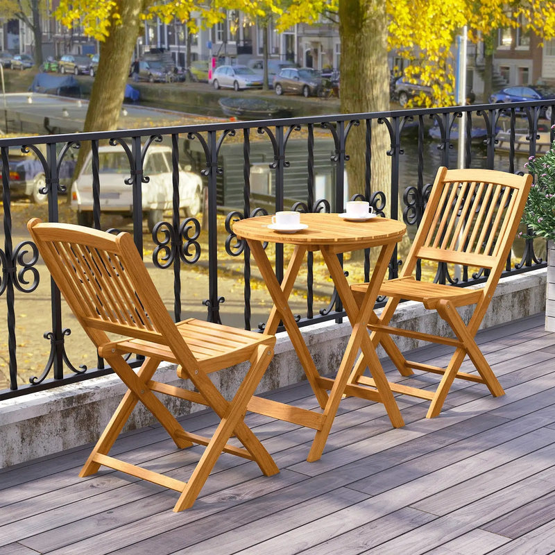 3 Pieces Acacia Wood Patio Folding Bistro Set with Soft Cushions by DirectDeals