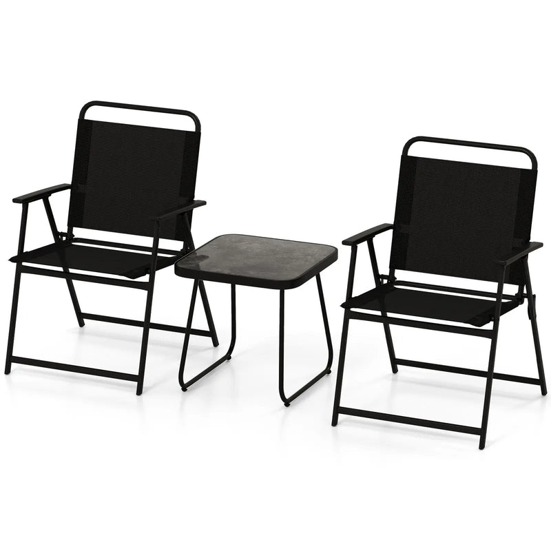 3 Pieces Patio Folding Conversation Chairs and Table-Black by DirectDeals