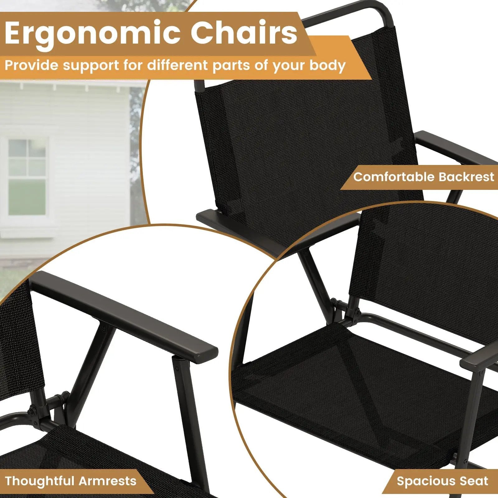 3 Pieces Patio Folding Conversation Chairs and Table-Black by DirectDeals