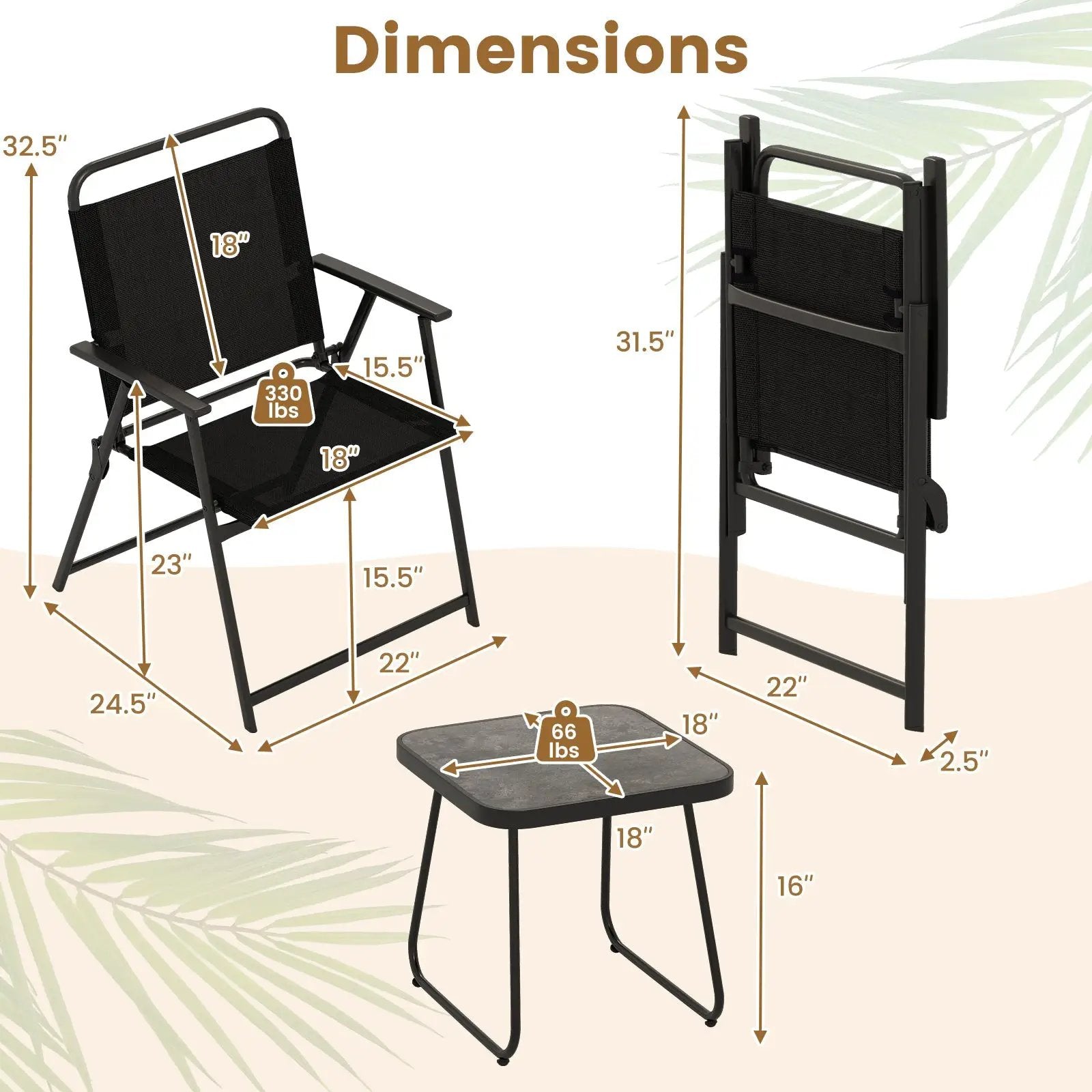 3 Pieces Patio Folding Conversation Chairs and Table-Black by DirectDeals