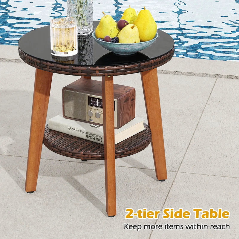 3 Pieces Patio Furniture Set with Tempered Glass Top Table and Soft Cushions-Off White by DirectDeals