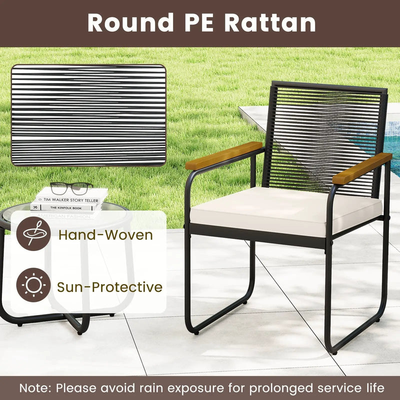 3 Pieces Patio Furniture Set PE Rattan Porch Chairs with Round Tempered Glass Top Table-White by DirectDeals
