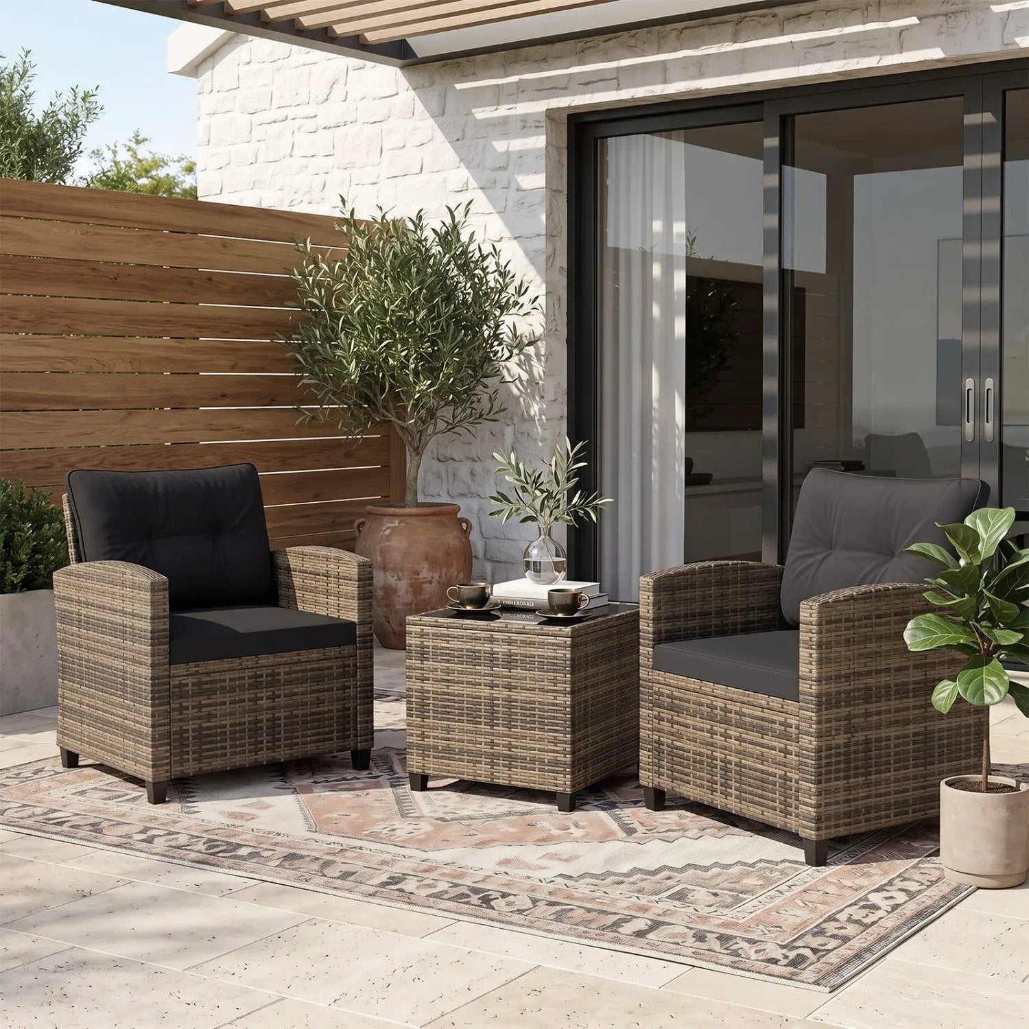 3-Piece Patio Conversation Set with Tempered Glass Table by DirectDeals