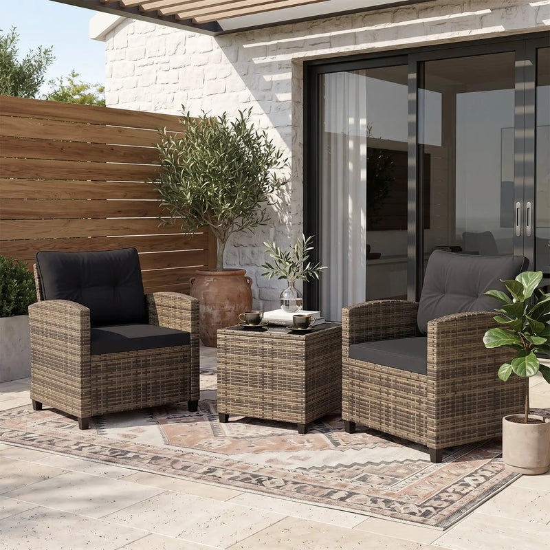3-Piece Patio Conversation Set with Tempered Glass Table by DirectDeals