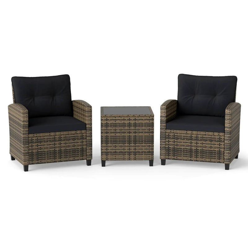 3-Piece Patio Conversation Set with Tempered Glass Table by DirectDeals
