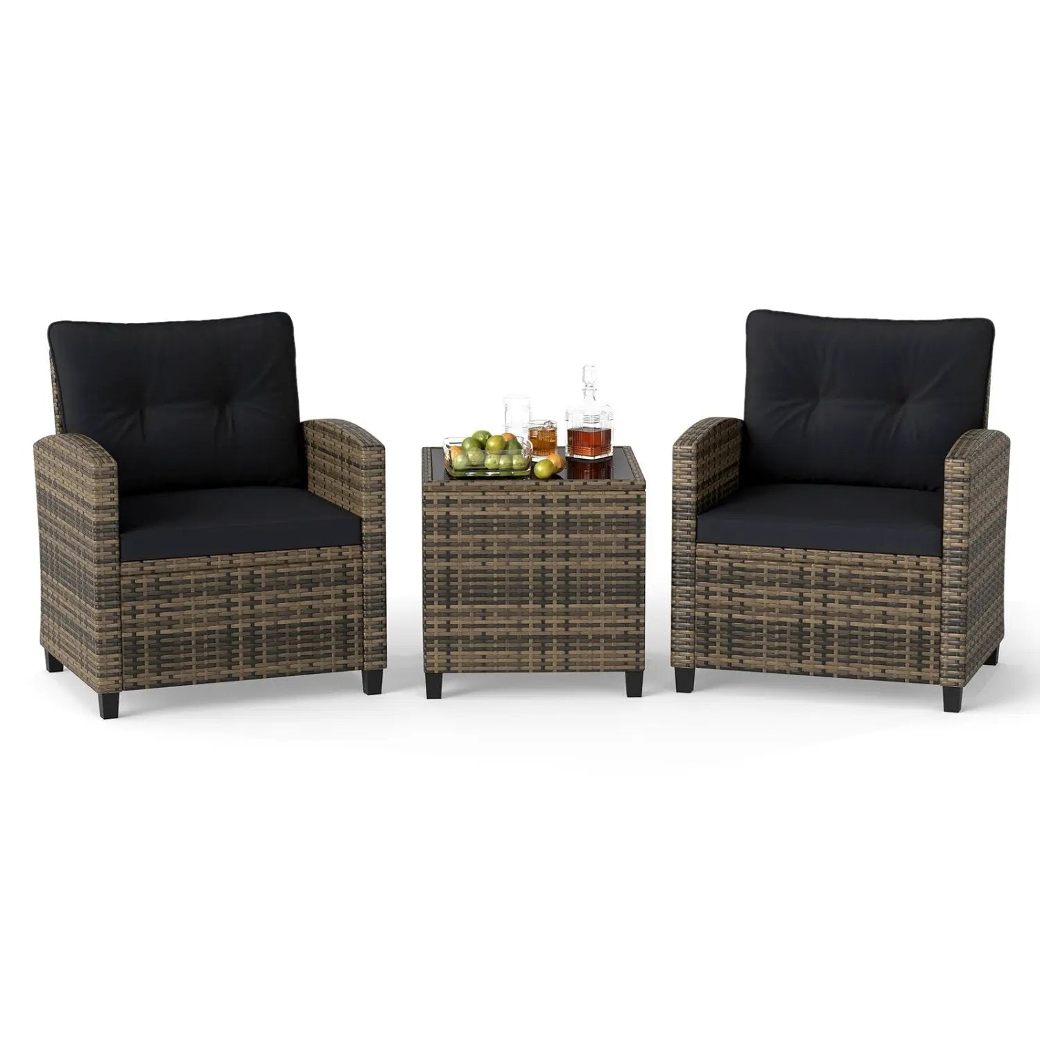 3-Piece Patio Conversation Set with Tempered Glass Table by DirectDeals