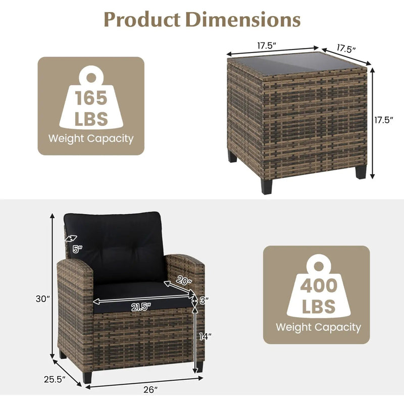 3-Piece Patio Conversation Set with Tempered Glass Table by DirectDeals