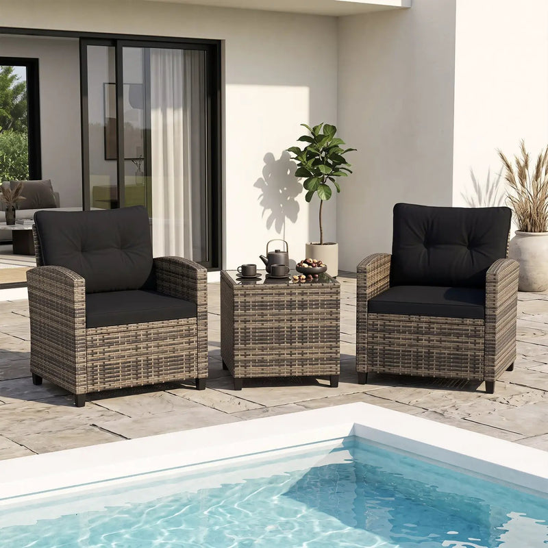 3-Piece Patio Conversation Set with Tempered Glass Table by DirectDeals