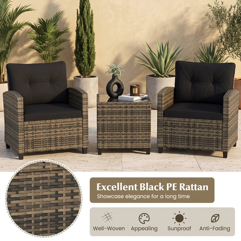 3-Piece Patio Conversation Set with Tempered Glass Table by DirectDeals