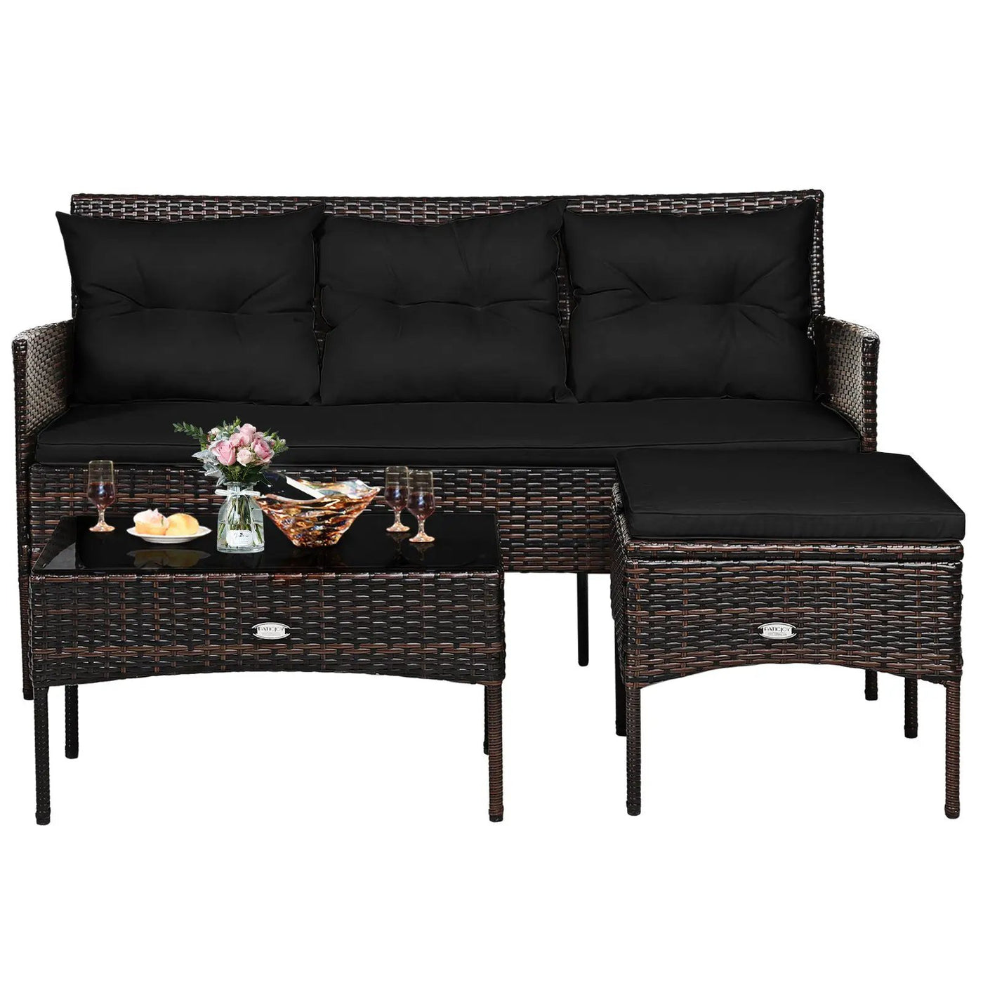 3 Pieces Patio Furniture Sectional Set with 5 Cozy by DirectDeals