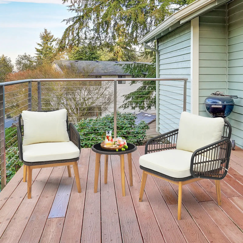 3 Pieces Patio Furniture Set with Cushioned Chairs and Tempered Glass Side Table by DirectDeals