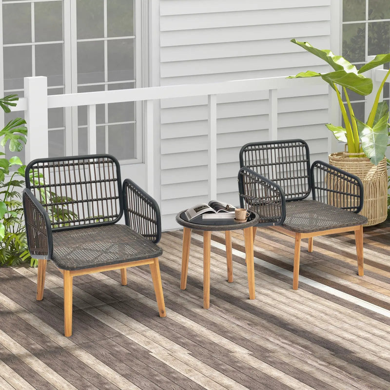 3 Pieces Patio Furniture Set with Cushioned Chairs and Tempered Glass Side Table by DirectDeals