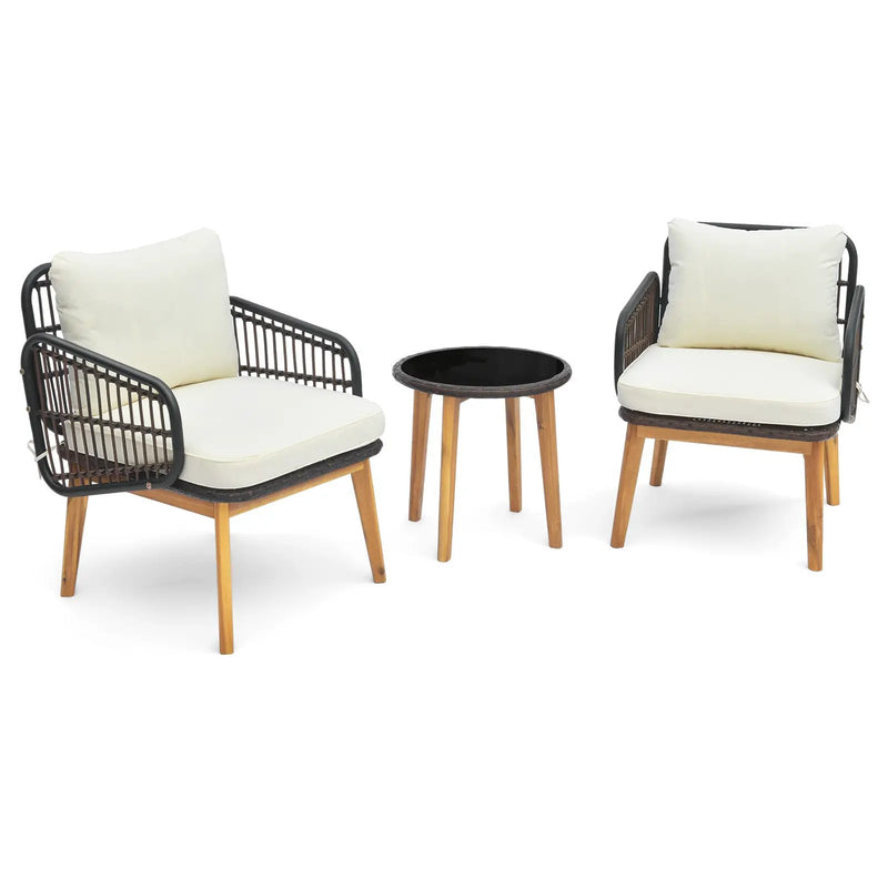 3 Pieces Patio Furniture Set with Cushioned Chairs and Tempered Glass Side Table by DirectDeals