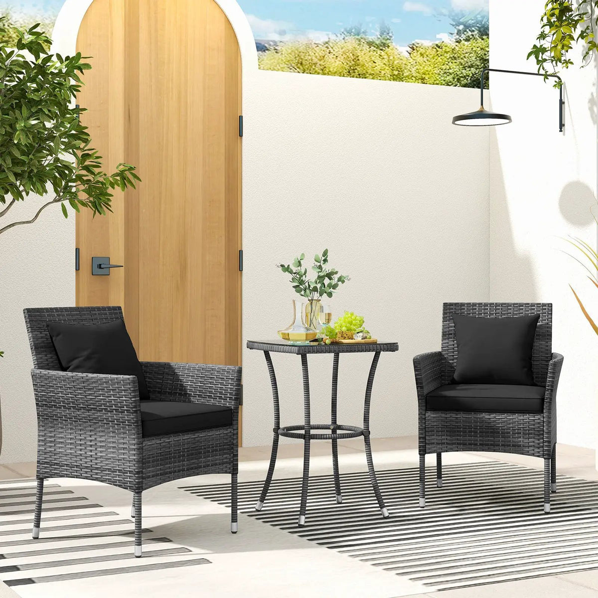 3 Pieces Patio Furniture Set with Cushioned Patio Chairs and Tempered Glass Coffee Table, photo 5 of 32