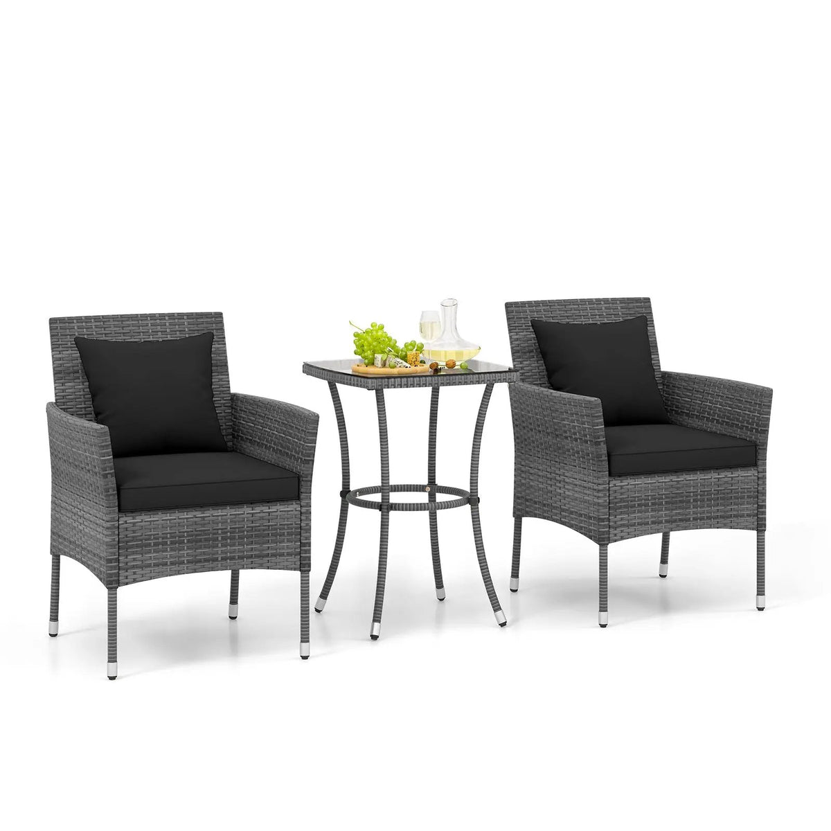 3 Pieces Patio Furniture Set with Cushioned Patio Chairs and Tempered Glass Coffee Table, photo 9 of 32