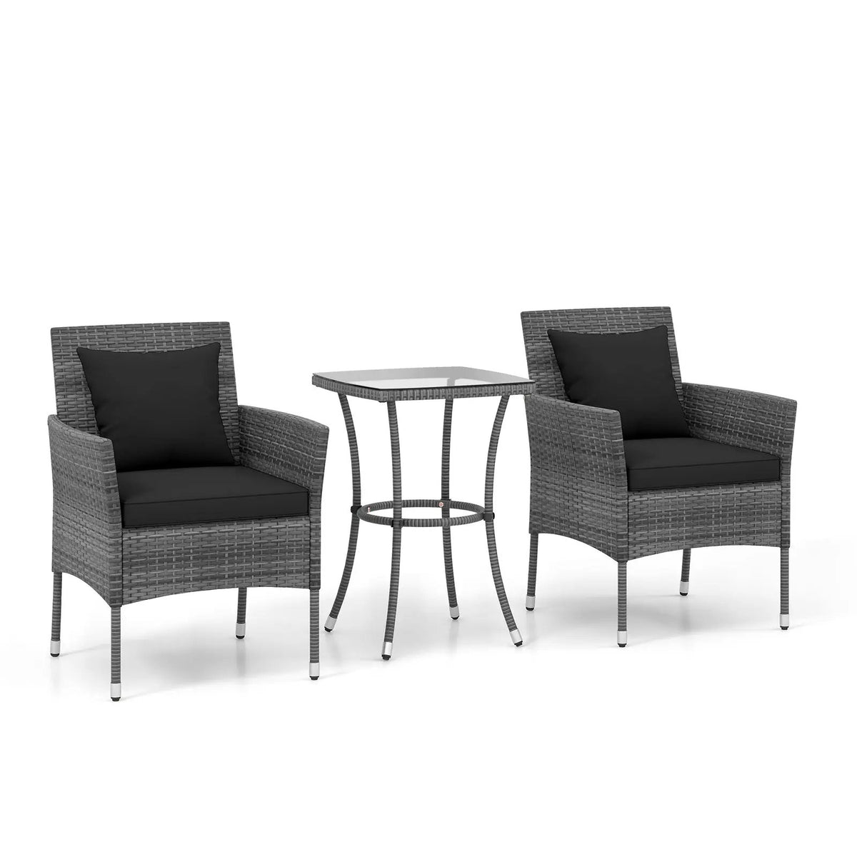 3 Pieces Patio Furniture Set with Cushioned Patio Chairs and Tempered Glass Coffee Table, photo 13 of 32