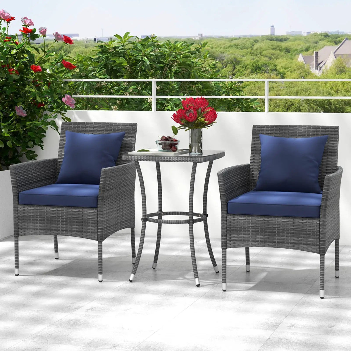 3 Pieces Patio Furniture Set with Cushioned Patio Chairs and Tempered Glass Coffee Table, photo 2 of 32