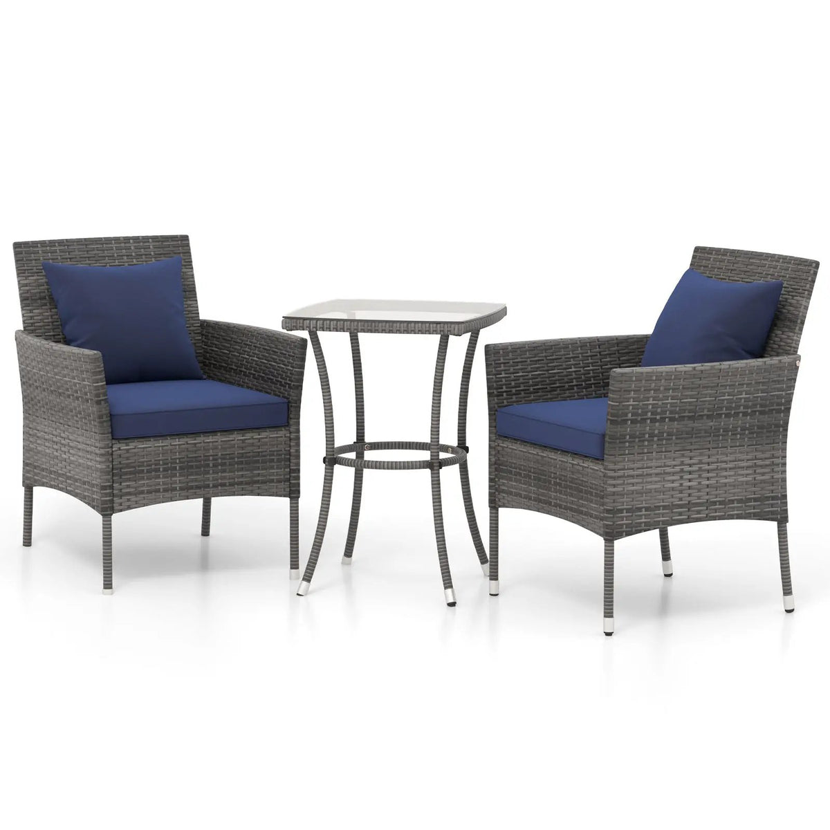 3 Pieces Patio Furniture Set with Cushioned Patio Chairs and Tempered Glass Coffee Table, photo 12 of 32