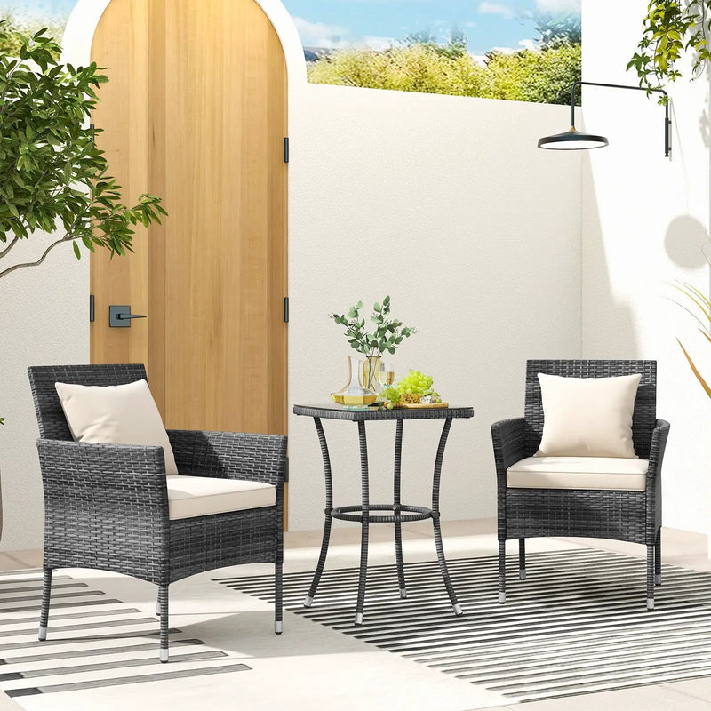 3 Pieces Patio Furniture Set with Cushioned Patio Chairs and Tempered Glass Coffee Table by DirectDeals