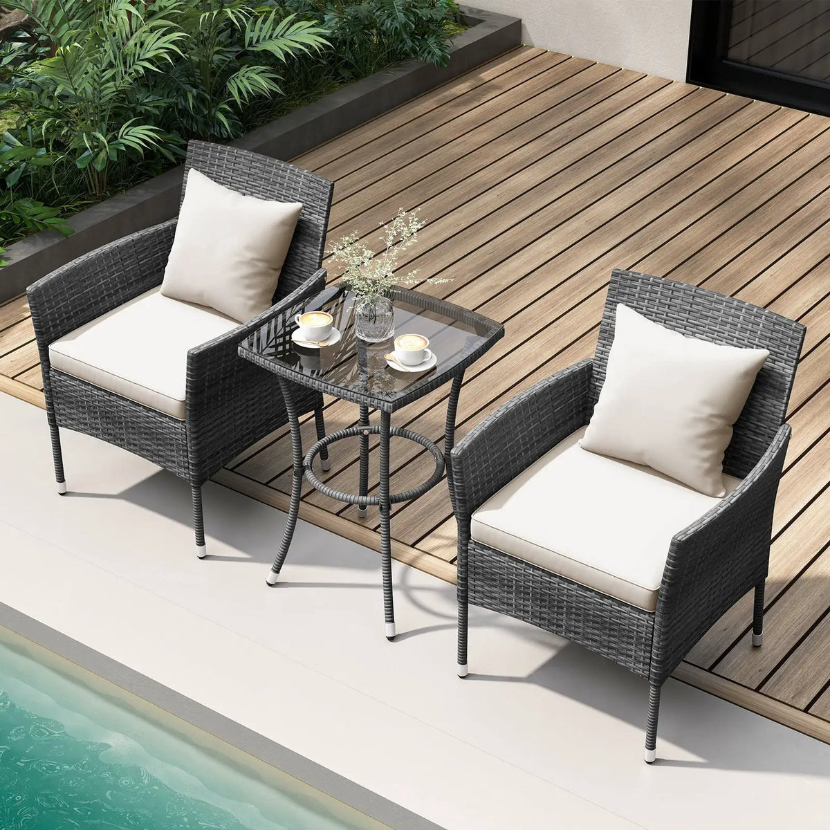 3 Pieces Patio Furniture Set with Cushioned Patio Chairs and Tempered Glass Coffee Table, photo 8 of 32