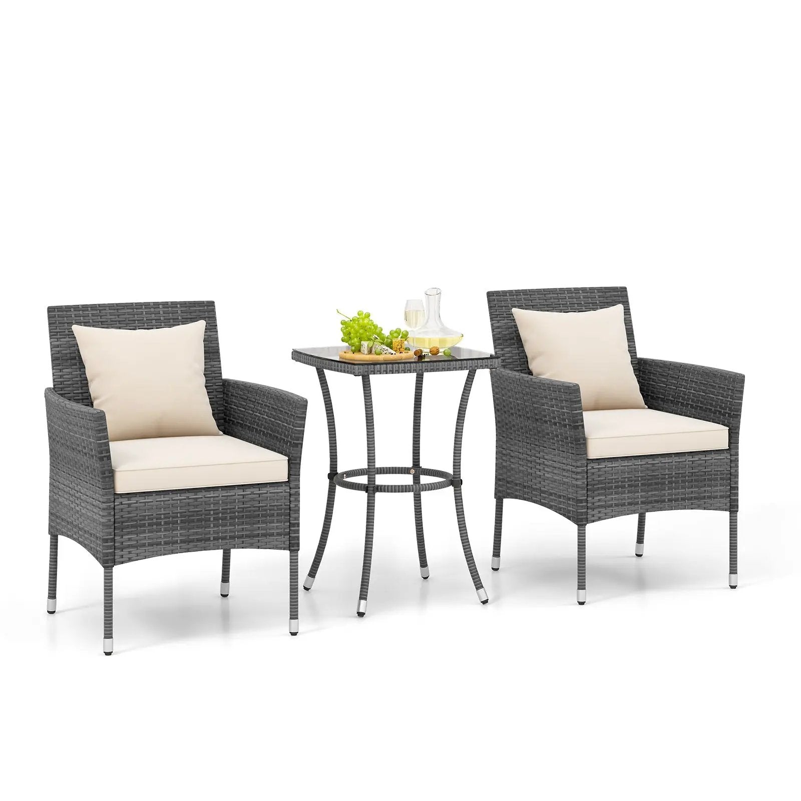 3 Pieces Patio Furniture Set with Cushioned Patio Chairs and Tempered Glass Coffee Table by DirectDeals