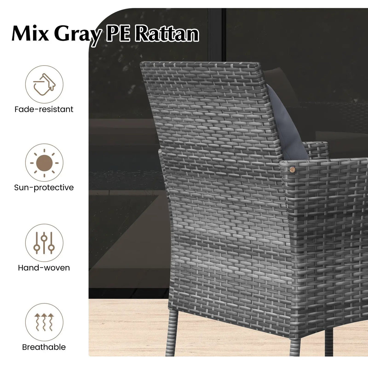 3 Pieces Patio Furniture Set with Cushioned Patio Chairs and Tempered Glass Coffee Table, photo 24 of 32