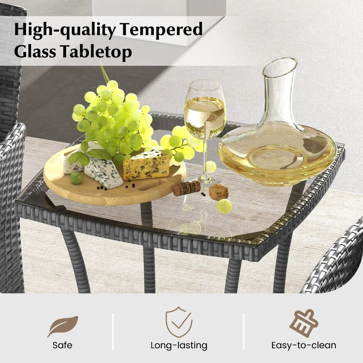 3 Pieces Patio Furniture Set with Cushioned Patio Chairs and Tempered Glass Coffee Table, photo 28 of 32