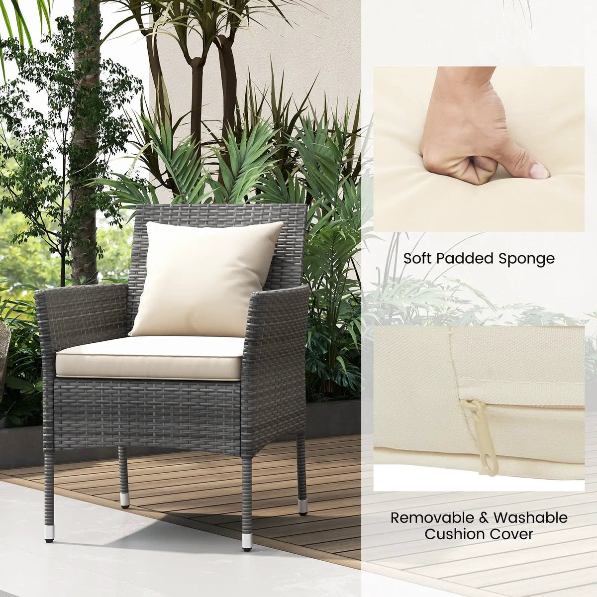 3 Pieces Patio Furniture Set with Cushioned Patio Chairs and Tempered Glass Coffee Table, photo 31 of 32