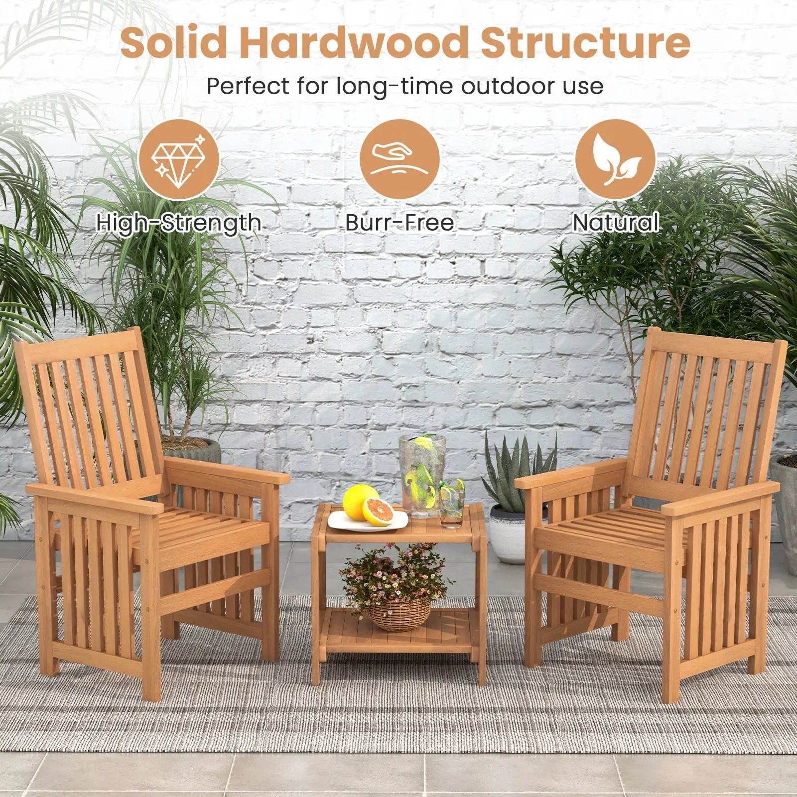 3 Pieces Patio Furniture Set with 1.5 Inch Umbrella Hole by DirectDeals