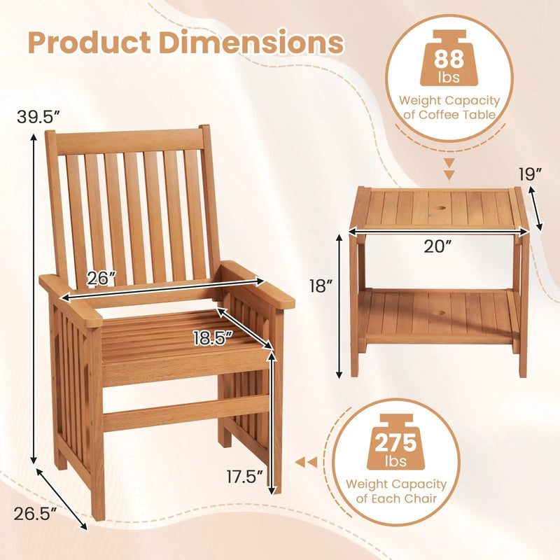 3 Pieces Patio Furniture Set with 1.5 Inch Umbrella Hole by DirectDeals