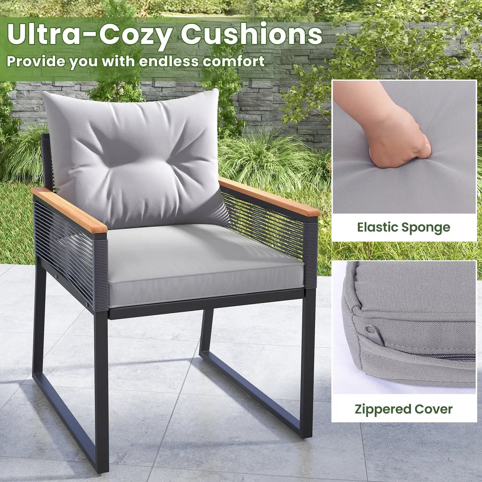 3 Pieces Patio Furniture Set with 2 Tier Coffee Table and Soft Seat Cushions-Gray by DirectDeals