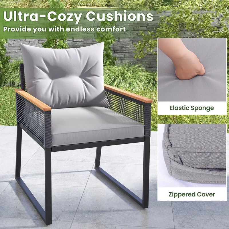 3 Pieces Patio Furniture Set with 2 Tier Coffee Table and Soft Seat Cushions-Gray by DirectDeals